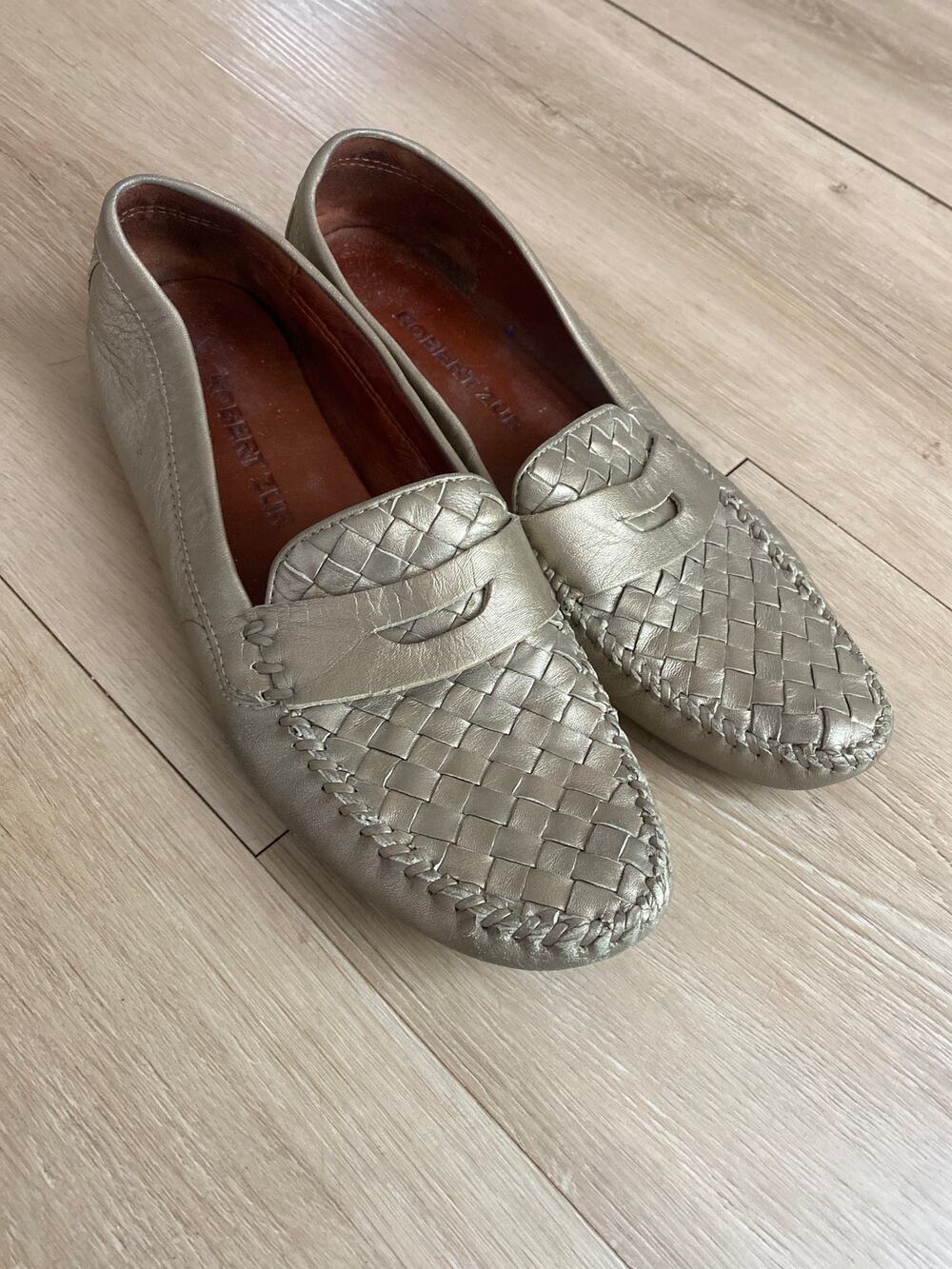Robert Zur Petra driving loafers women size 9 gold leather woven comfort classic
